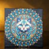 Mandala vászonkép cicás fém betéttel 30×30 cm - misztikus macska