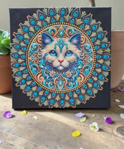 Alternative view of Mandala vászonkép cicás fém betéttel 30×30 cm - misztikus macska