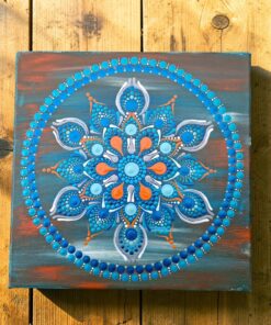 Tűz és Víz tánca” – Kézzel pontozott mandala vászonkép 30×30 cm