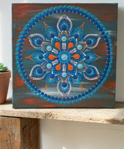 Alternative view of Tűz és Víz tánca” – Kézzel pontozott mandala vászonkép 30×30 cm
