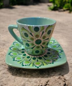 Almazöld cappuccinós bögre alátéttel